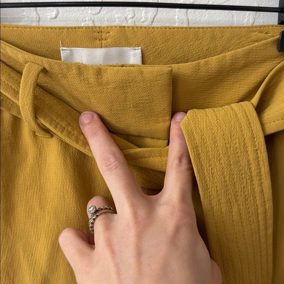 Wilfred Mustard Yellow Crepe Tie Front Zip Double Clasp Closure Ankle Pants 0 - Picture 4 of 8